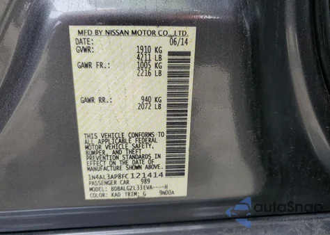 2015 Nissan Altima 2.5 from USA, damaged, VIN 1N4AL3AP8FC121414